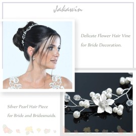 JAKAWIN Bride Wedding Hair Vine Flower Hair Piece Silver Bridal Headpiece Pear Hair Accessories for Women HV054 JAKAWIN Bride Wedding Hair Vine Flower Hair Piece Silver Bridal Headpiece Pear Hair Accessories for Women HV054
