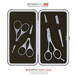 Suvorna Premium Beard & Mustache Set with Beard scissors for men - Facial Hair/Nose/Eyebrow Scissors - Slant Tweezers (4 Pcs Green)