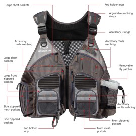 BASSDASH Strap Fishing Vest Adjustable for Men and Women, for Fly Bass Fishing and Outdoor Activities