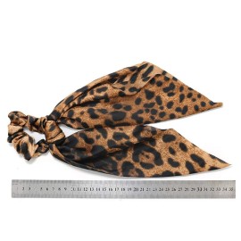 Chiffon Ponytail Hair Scarf Scrunchies,Bun Hair Ties Bobbles,4 Packs Flower Cashew Leopard Ripple Point Elastic Hair Ties Bow for Ponytail Holder (4pcs Leopard Print - B)