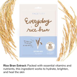 FACETORY K Beauty Face Mask Skin Care - Everyday RICE BRAN Soothing Sheet Mask | Plant-Based Rice Face Mask (10 Pack)