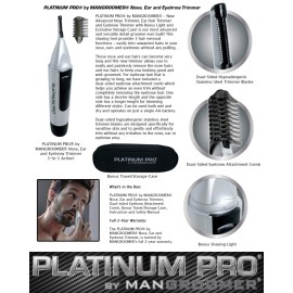 Platinum Pro by MANGROOMER - New Advanced Nose Trimmer, Ear Hair Trimmer and Eyebrow Trimmer with Bonus Light and Exclusive Storage Case!