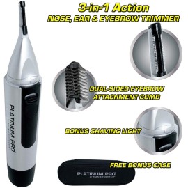 Platinum Pro by MANGROOMER - New Advanced Nose Trimmer, Ear Hair Trimmer and Eyebrow Trimmer with Bonus Light and Exclusive Storage Case!