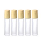 HelperFind 5 Pack 10ml Frosted Glass Roller Bottles with Stainless Steel Ball, Wood Grain Lid, White Frosted