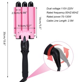 3 Triple Barrel Ceramic Tourmaline Curling Iron Wand with LCD Temperature Display - 1 Inch Crimping Waver, Dual Voltage