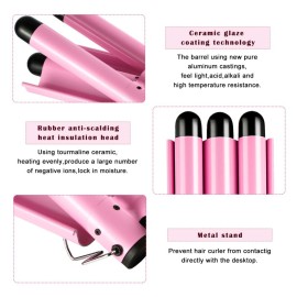 3 Triple Barrel Ceramic Tourmaline Curling Iron Wand with LCD Temperature Display - 1 Inch Crimping Waver, Dual Voltage