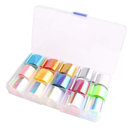 WOKOTO 15 Rolls Glass Foil Nail Art Foil Stickers Tips Laser Solid Color Nail Wraps Decals Manicure Decoration (0.98inchs*39.4inchs)