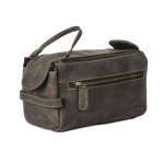 KomalC Premium Buffalo Leather Unisex Toiletry Bag Travel Dopp Kit (Charcoal Black)