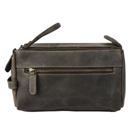 KomalC Premium Buffalo Leather Unisex Toiletry Bag Travel Dopp Kit (Charcoal Black)