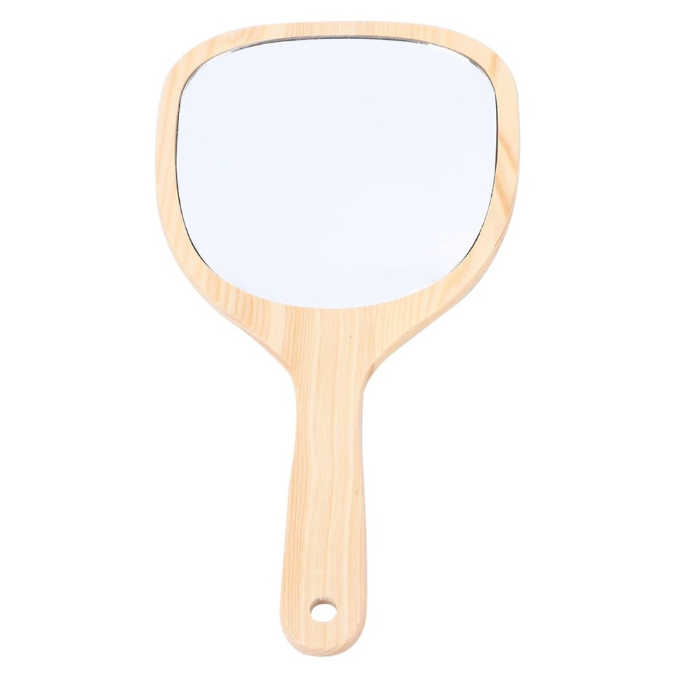 Lurrose Wooden Handheld Mirror with Handle Wood Frame Portable Makeup Wall Mounted with Hook Hole Bathroom Mirror for Makeup Home Salon Travel Use
