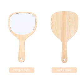 Lurrose Wooden Handheld Mirror with Handle Wood Frame Portable Makeup Wall Mounted with Hook Hole Bathroom Mirror for Makeup Home Salon Travel Use