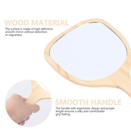 Lurrose Wooden Handheld Mirror with Handle Wood Frame Portable Makeup Wall Mounted with Hook Hole Bathroom Mirror for Makeup Home Salon Travel Use