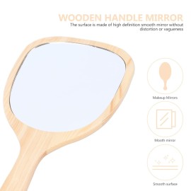 Lurrose Wooden Handheld Mirror with Handle Wood Frame Portable Makeup Wall Mounted with Hook Hole Bathroom Mirror for Makeup Home Salon Travel Use