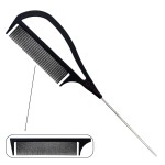 Pink Pewter Authentic Never Let Go Carbon Fibre Professional Styling Comb, Balayage and Highlighting Long Tail Metal Pick Teaser Comb (2)