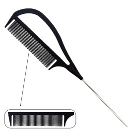 Pink Pewter Authentic Never Let Go Carbon Fibre Professional Styling Comb, Balayage and Highlighting Long Tail Metal Pick Teaser Comb (2)