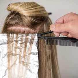 Pink Pewter Authentic Never Let Go Carbon Fibre Professional Styling Comb, Balayage and Highlighting Long Tail Metal Pick Teaser Comb (2)