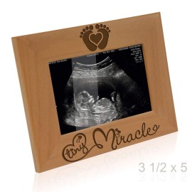 KATE POSH - Tiny Miracle Engraved Natural Wood Picture Frame, New Baby, New Dad & Mom, Parents Gift, Ultrasound, Sonogram, Baby Announcement
