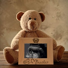 KATE POSH - Tiny Miracle Engraved Natural Wood Picture Frame, New Baby, New Dad & Mom, Parents Gift, Ultrasound, Sonogram, Baby Announcement