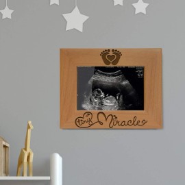 KATE POSH - Tiny Miracle Engraved Natural Wood Picture Frame, New Baby, New Dad & Mom, Parents Gift, Ultrasound, Sonogram, Baby Announcement