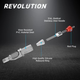 EZ Tattoo Cartridge Needles - 20Pcs 08 (9RM) Round/Curved Magnum 0.25MM Disposable Tattoo Needles Cartridges for Rotary Tattoo Machine Pen Gun - Revolution