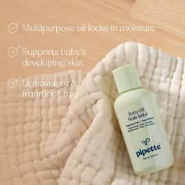 Pipette Baby Oil - Nurture, Moisturize Baby Skin, Vitamin E, Sensitive, Dry Skin, Fragrance Free with Renewable Plant-Derived Squalane, 4.5 fl oz