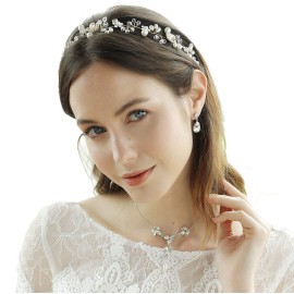 Bridal Hair Vines Crystal Pearls Flower Wedding Hair Accessories Evening Party Tiara Headpiece For Bridesmaid and Flower Girls Bridal Hair Vines Crystal Pearls Flower Wedding Hair Accessories Evening Party Tiara Headpiece For Bridesmaid and Flower Girls