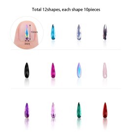 1848 Pcs Glass Nail Rhinestones Set(120+1728 pcs), Mix Colors Drop Shape 3x10mm Gems Stones For Nails Art Decorations