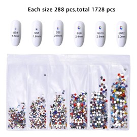 1848 Pcs Glass Nail Rhinestones Set(120+1728 pcs), Mix Colors Drop Shape 3x10mm Gems Stones For Nails Art Decorations