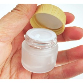 ericotry 3PCS 20g/20ml Empty Refillable Translucent Glass Makeup Cosmetic Face Cream Lip Balm Storage Container Jar Pot Bottle with liners and Wood Grain Lid for Scrubs Oils Salves Creams Lotions