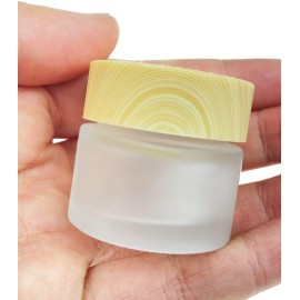 ericotry 3PCS 20g/20ml Empty Refillable Translucent Glass Makeup Cosmetic Face Cream Lip Balm Storage Container Jar Pot Bottle with liners and Wood Grain Lid for Scrubs Oils Salves Creams Lotions