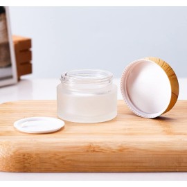 ericotry 3PCS 20g/20ml Empty Refillable Translucent Glass Makeup Cosmetic Face Cream Lip Balm Storage Container Jar Pot Bottle with liners and Wood Grain Lid for Scrubs Oils Salves Creams Lotions