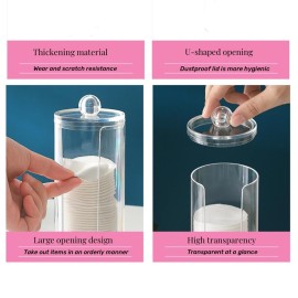 Alucy Cotton Pad Organizer, Storage Case, Makeup Storage Container, Transparent with Pink Interior