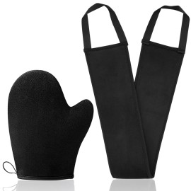 ANSPHIE 2 Pack Self Tanning Mitt Applicator Kit - Black Self Tanner Mitt and Tanning Back Applicator, Ultra Soft