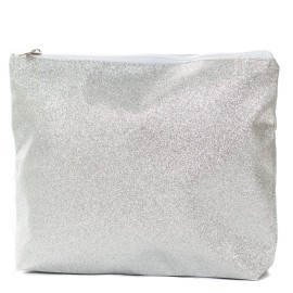 Glitter Cosmetic Bag Make Up Clutch Bag Toiletry Pouch (10.5W x 7.5H, Glitter Silver)