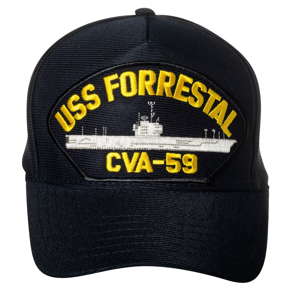 Artisan Owl United States Navy USS Forrestal CVA-59 Aircraft Carrier Ship Emblem Patch Adjustable Baseball Cap (Navy Blue)
