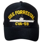 Artisan Owl United States Navy USS Forrestal CVA-59 Aircraft Carrier Ship Emblem Patch Adjustable Baseball Cap (Navy Blue)