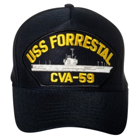 Artisan Owl United States Navy USS Forrestal CVA-59 Aircraft Carrier Ship Emblem Patch Adjustable Baseball Cap (Navy Blue)