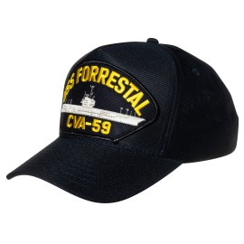 Artisan Owl United States Navy USS Forrestal CVA-59 Aircraft Carrier Ship Emblem Patch Adjustable Baseball Cap (Navy Blue)