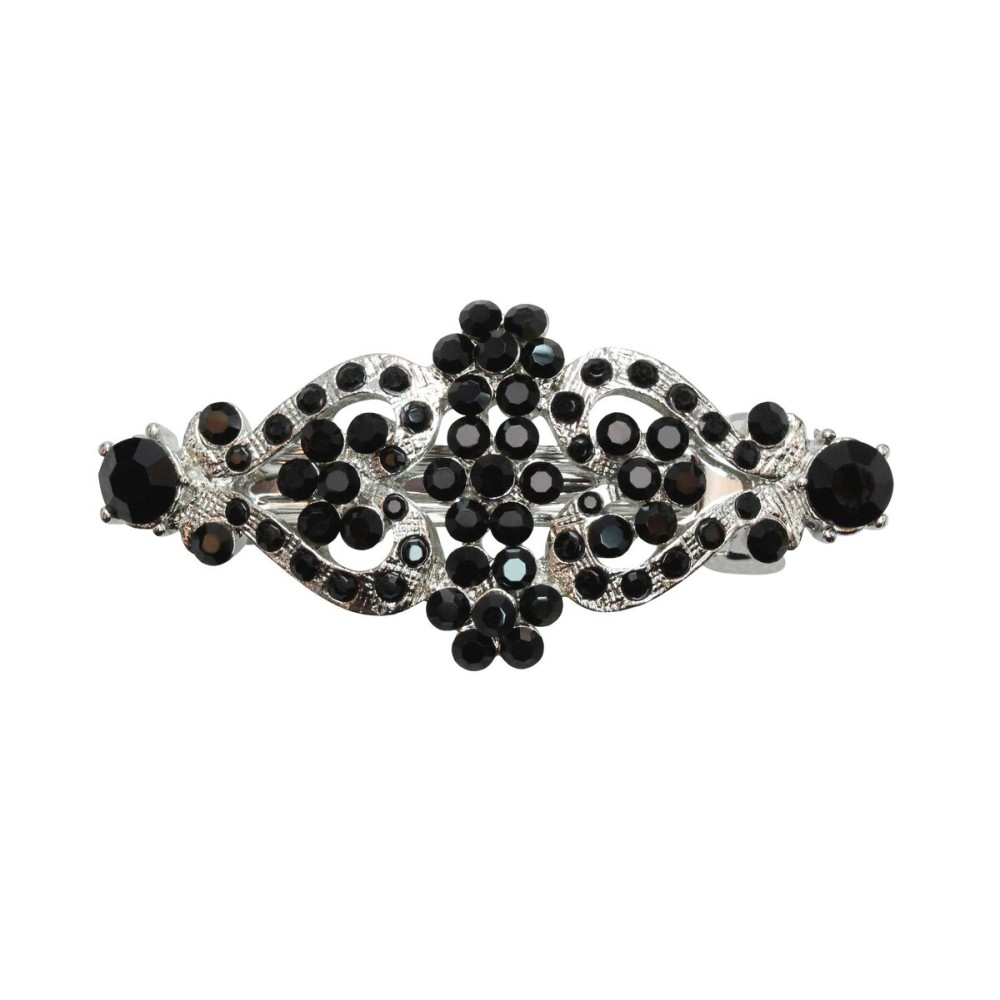 Faship Black Rhinestone Crystal Floral Double Hearts Hair Barrette Clip Faship Black Rhinestone Crystal Floral Double Hearts Hair Barrette Clip