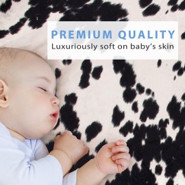 Black Cow Print Baby Fitted Crib Sheet Western Cowboy Boho Cowhide Highland Soft Farmhouse Gender Neutral Animal Print