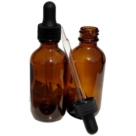 Dropper Stop 2oz Amber Glass Dropper Bottles (60mL) with Tapered Glass Droppers - Pack of 2