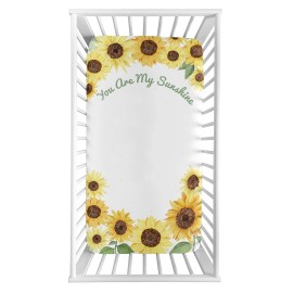 Sweet Jojo Designs Yellow, Green and White Sunflower Boho Floral Girl Baby or Toddler Nursery Fitted Crib Sheet - Farmhouse Watercolor Flower, You are My Sunshine