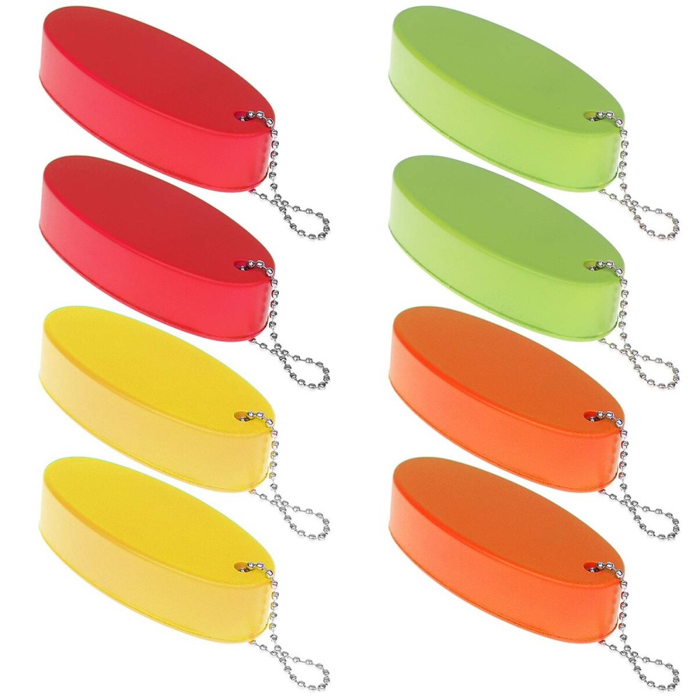 LOCOLO 8Pcs Oval Foam Floating Keychain, 4 Colors - Red, Green, Yellow, Orange - Waterproof, Tear Proof, Stain Resistant - Ideal for Boating, Fishing, Surfing, Sailing & Outdoor Sports