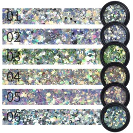 Minejin Nail Art Glitter Sequins Iridescent Chunky Flakes Face Hair Body Makeup Tips 6Colors Minejin Nail Art Glitter Sequins Iridescent Chunky Flakes Face Hair Body Makeup Tips 6Colors