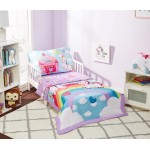 EVERYDAY KIDS 4 Piece Toddler Bedding Set - Unicorn Dreams - Includes Comforter, Flat Sheet, Fitted Sheet and Reversible Pillowcase