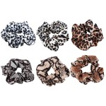 6 Pack Leopard Print Hair Scrunchies Animal Print Slap Bracelet Ponytail Holder Elastic Hair Bands Wrist Line Fabric Scrunchy Hair Ties for Show/Sleepover Party