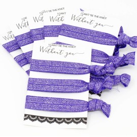 Bachelorette Hair Ties Set No Crease Ribbon Elastics Ouchless Ponytail Holders Hair Bands for Bachelorette Parties Bridal Showers (6 Pack, Glitter Purple)