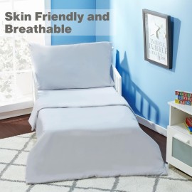 EVERYDAY KIDS 4 Piece Toddler Bedding Set - Includes Comforter, Flat Sheet, Fitted Sheet and Pillowcase - Solid Grey