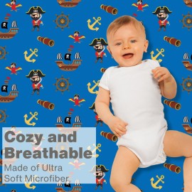 Everyday Kids 2 Pack Fitted Boys Crib Sheet, 100% Soft Breathable Microfiber Baby Sheet, Fits Standard Size Crib Mattress 28in x 52in, Nursery Sheet - Pirates/Grey