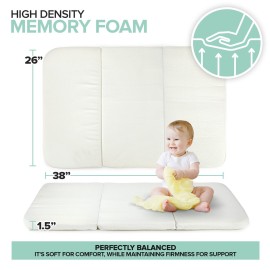 Foldable Travel Pack n Play Mattress Pad with Bag, Waterproof Portable Mini Crib Mattresses, Baby Bed Playpen Memory Foam Topper, Playard Pen Accessories, Traveling Case Included